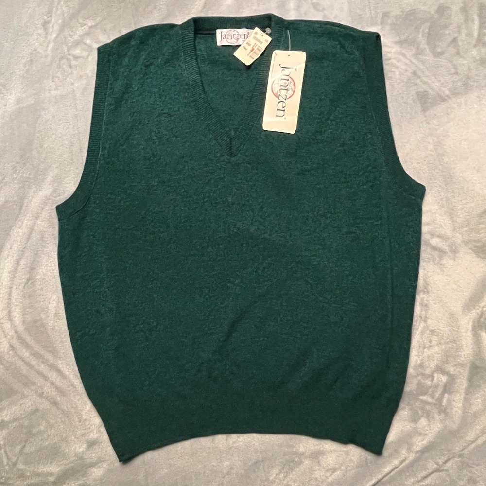 Jantzen‎ Mens V Neck Sweater Vest Green XL 100% Orlon Acrylic Grandpa Core Cabin